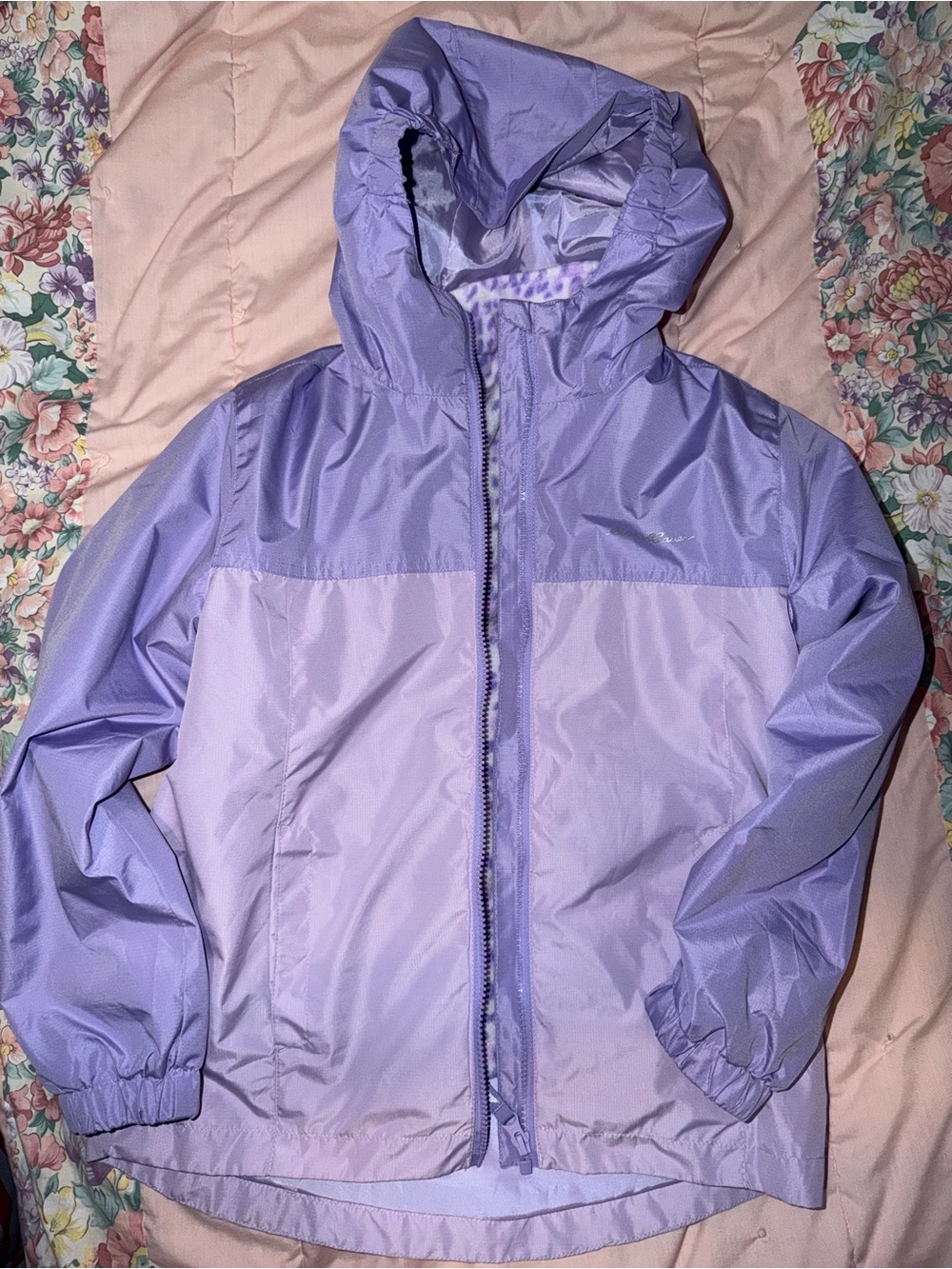 Eddie Bauer Girls' Two-Tone Lavender Hooded Rain Jacket